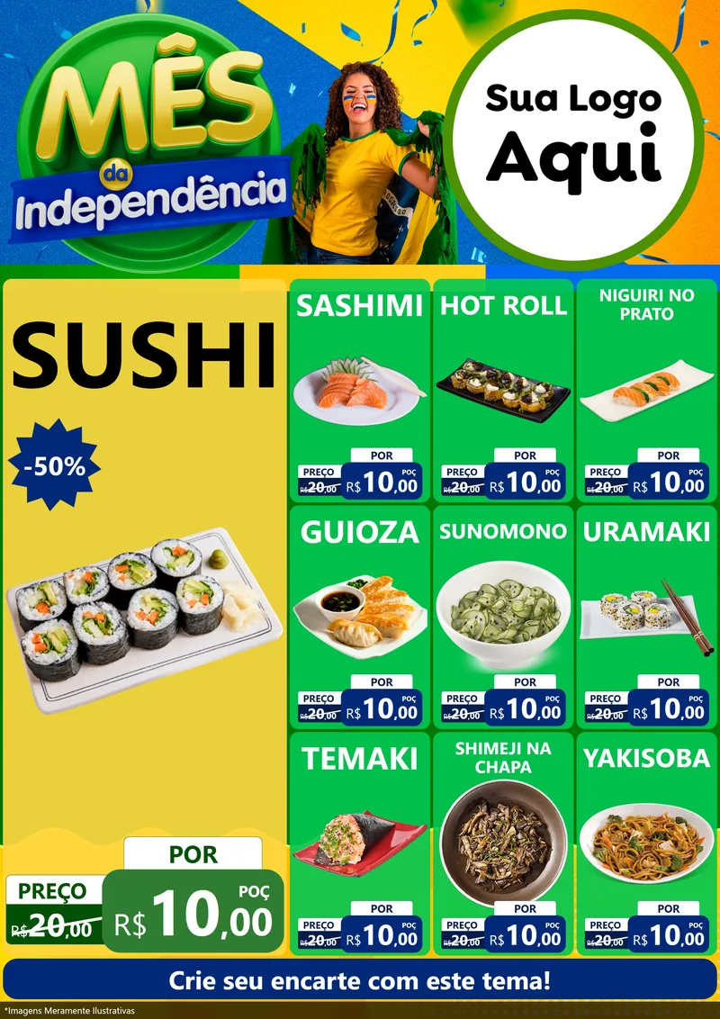 Modelo de Encarte para Encarte A4 Vertical com o tema Mês da Independência para Comida japonesa