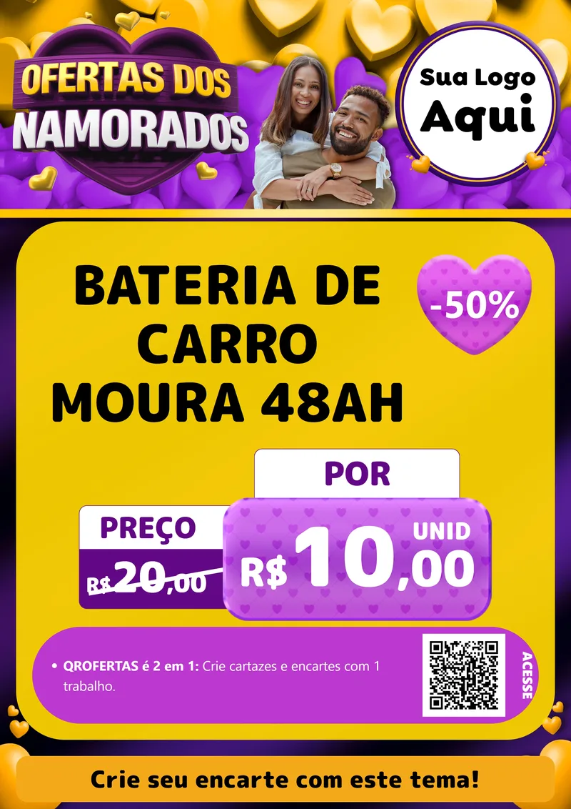 Modelo de Cartaz para Cartaz A4 Vertical com o tema Oferta Dos Namorados para Baterias Elétricas