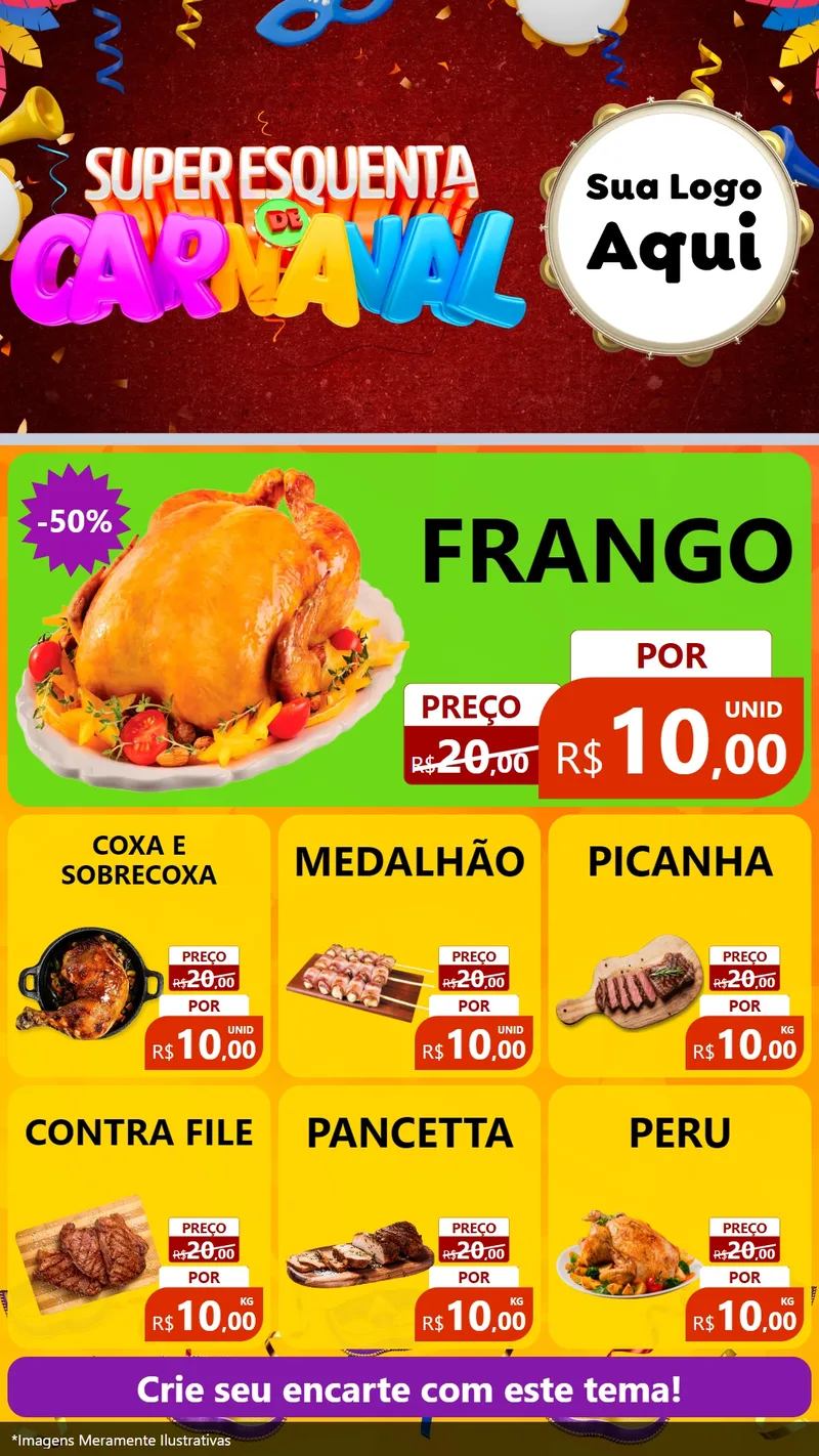 Modelo de Rede Social para Stories com o tema Super Esquenta de Carnaval para Assados