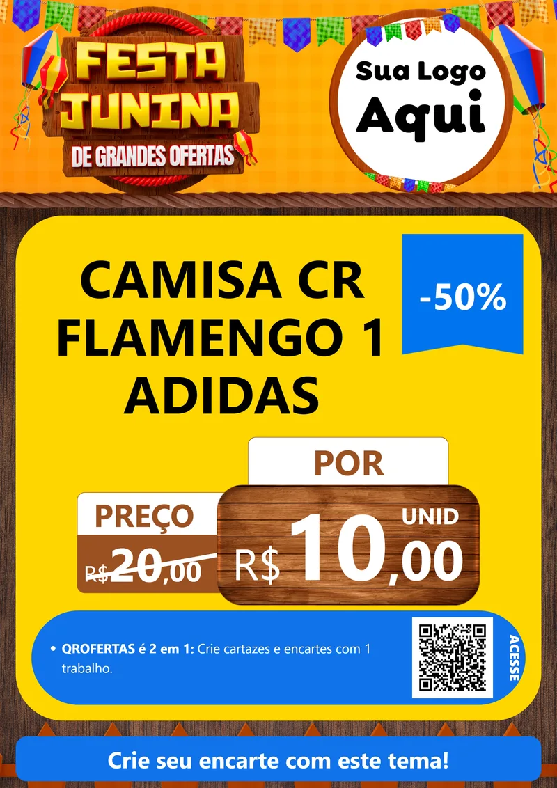 Modelo de Cartaz para Cartaz A4 Vertical com o tema Festa Junina de Grandes Ofertas para Roupas e acessórios