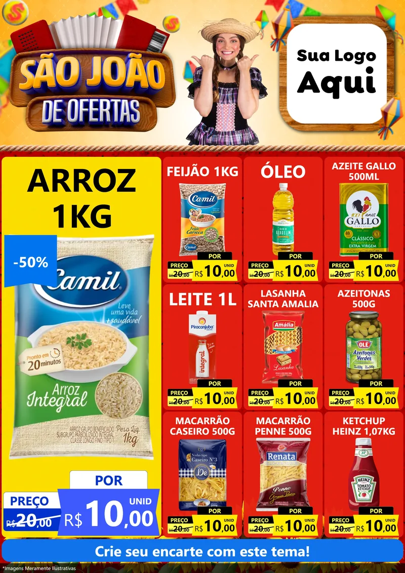 Modelo de Encarte para Encarte A4 Vertical com o tema São João de Ofertas para Supermercado