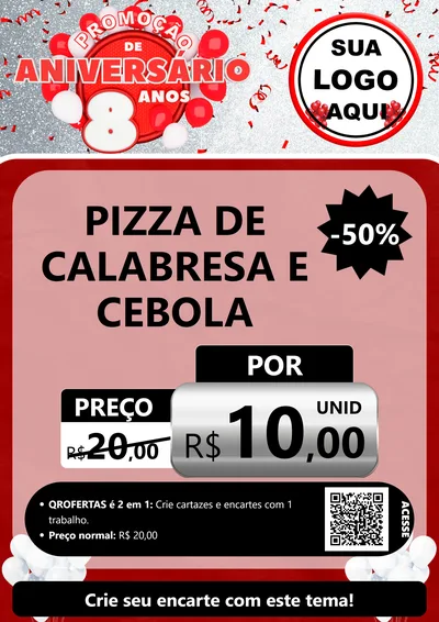 Modelo de Cartaz para Cartaz A4 Vertical com o tema Promoção de Aniversário - 8 Anos para Pizzaria