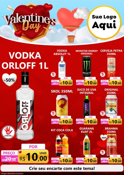 Modelo de Encarte para Encarte A4 Vertical com o tema Valentine's Day para Distribuidora de bebidas