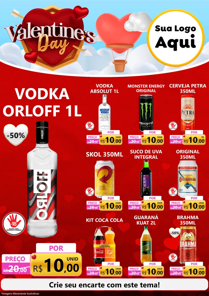 Modelo de Encarte para Encarte A4 Vertical com o tema Valentine's Day para Distribuidora de bebidas