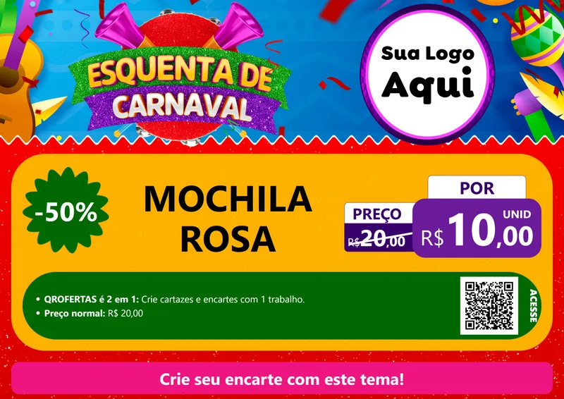 Modelo de Cartaz para Cartaz A4 Horizontal com o tema Esquenta de Carnaval para Papelaria