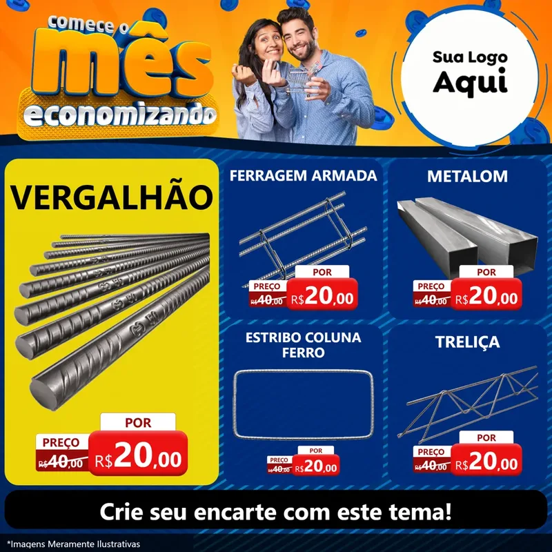 Modelo de Rede Social para Feed Facebook com o tema Comece O Mês Economizando para Ferragens