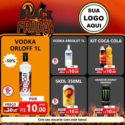 Modelo de Rede Social para Feed Facebook com o tema Black Friday para Distribuidora de bebidas