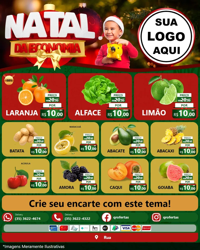 Modelo de Rede Social para Feed Instagram com o tema Natal da Economia para Hortifrúti