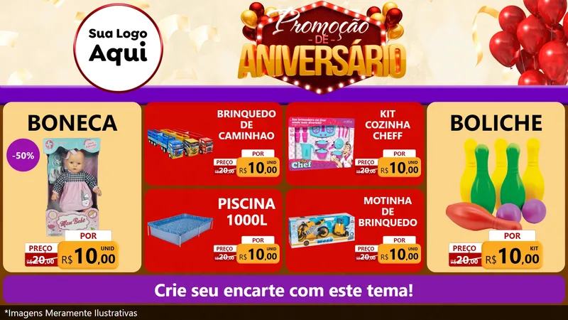Modelo de TV para TV Horizontal com o tema Promoção de Aniversário para Brinquedos