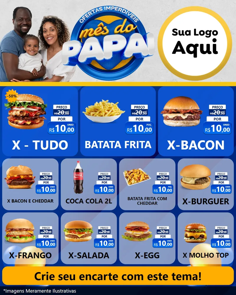 Modelo de Rede Social para Feed Instagram com o tema Ofertas Imperdíveis Mês Do Papai para Hamburgueria