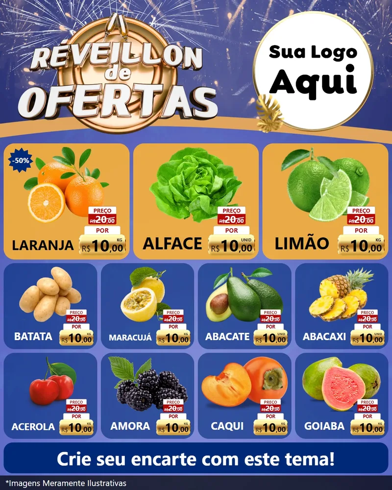 Modelo de Rede Social para Feed Instagram com o tema Réveillon de Ofertas para Hortifrúti