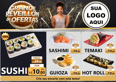 Modelo de Encarte para Encarte A4 Horizontal com o tema Grande Réveillon de Ofertas para Comida japonesa