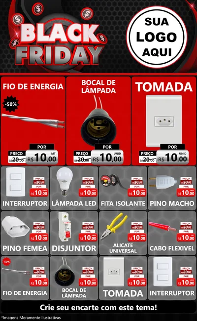 Modelo de Encarte para Encarte Grande com o tema Black Friday para Materiais Elétricos