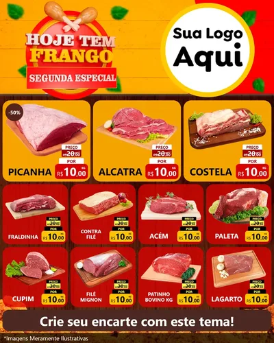 Modelo de Rede Social para Feed Instagram com o tema Hoje tem Frango Segunda Especial para Açougue