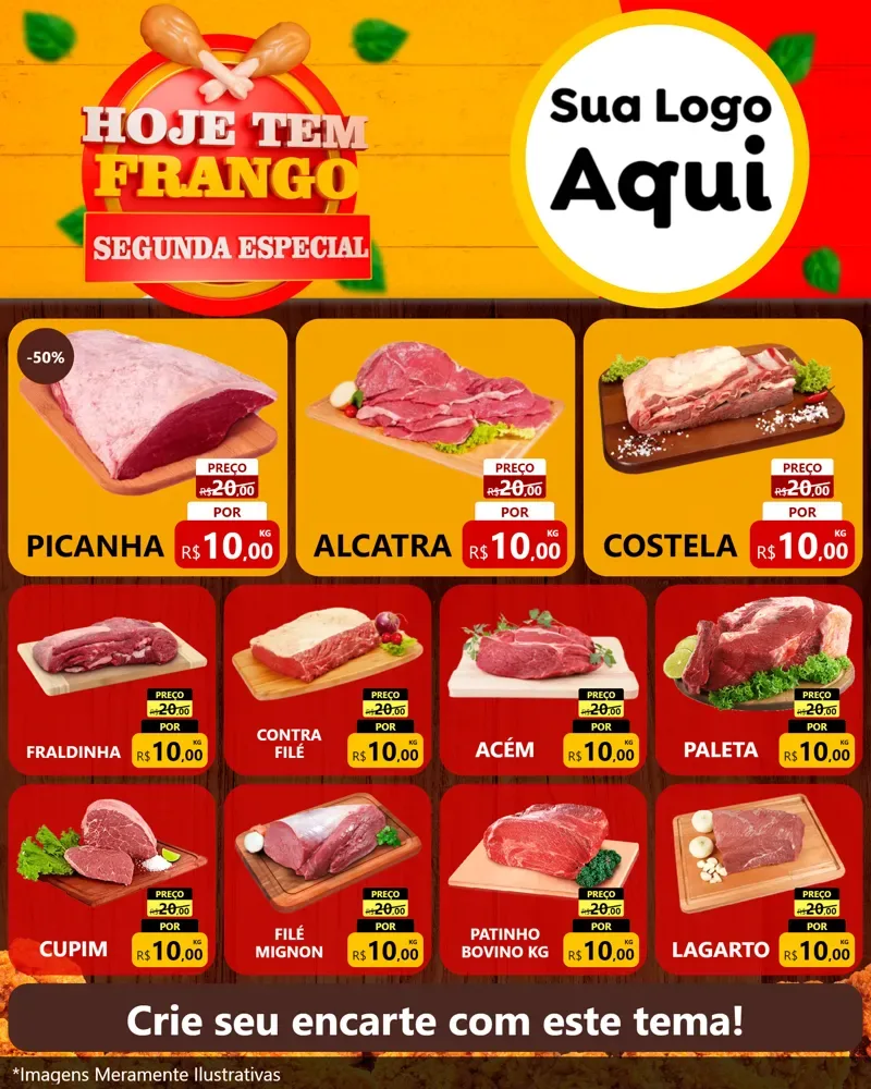 Modelo de Rede Social para Feed Instagram com o tema Hoje tem Frango Segunda Especial para Açougue