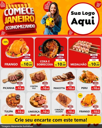 Modelo de Rede Social para Feed Instagram com o tema Comece Janeiro Economizando para Assados