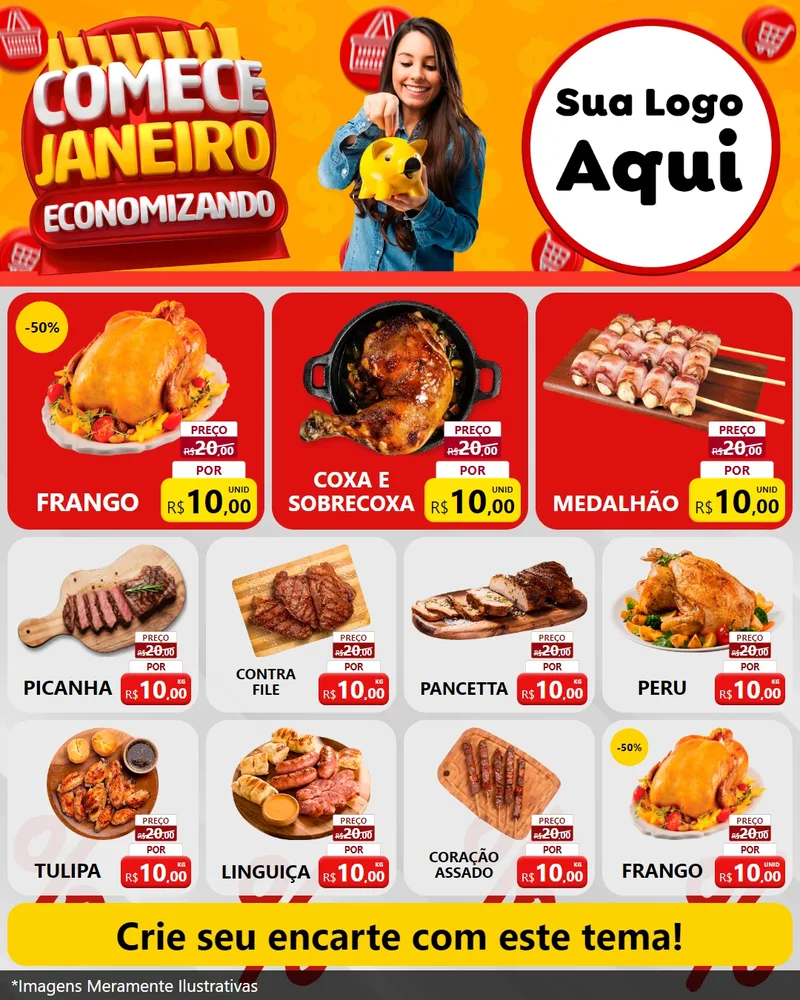 Modelo de Rede Social para Feed Instagram com o tema Comece Janeiro Economizando para Assados