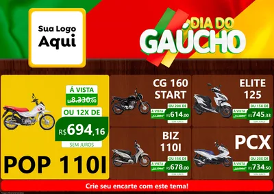 Modelo de Encarte para Encarte A4 Horizontal com o tema Dia do Gaúcho para Concessionaria de Motos