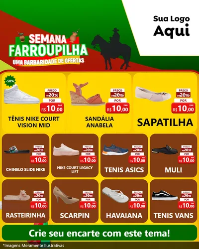 Modelo de Rede Social para Feed Instagram com o tema Semana Farroupilha - Uma Barbaridade de Ofertas para Calçados