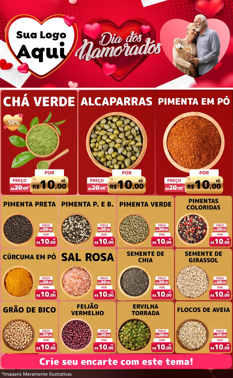 Modelo de Encarte para Encarte Grande com o tema Dia Dos Namorados para Produtos Naturais