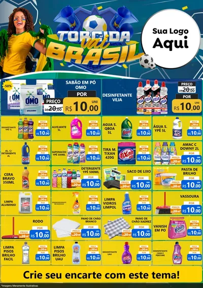 Modelo de Encarte para Encarte A4 Vertical com o tema Torcida Vai Brasil - Copa para Produtos de Limpeza