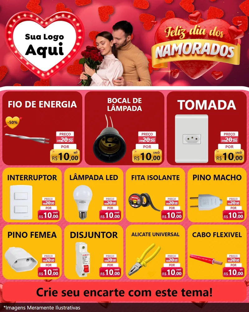 Modelo de Rede Social para Feed Instagram com o tema Feliz Dia Dos Namorados para Materiais Elétricos