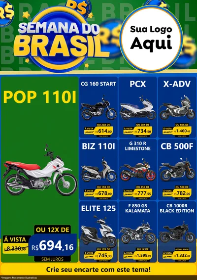 Modelo de Encarte para Encarte A4 Vertical com o tema Semana Do Brasil para Concessionaria de Motos