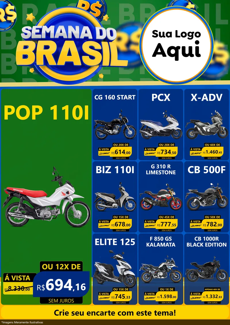 Modelo de Encarte para Encarte A4 Vertical com o tema Semana Do Brasil para Concessionaria de Motos