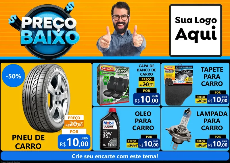 Modelo de Encarte para Encarte A4 Horizontal com o tema Preço Baixo para Auto peças