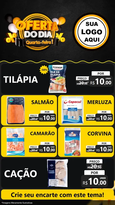 Modelo de TV para TV Vertical com o tema Oferta do Dia - Quarta Feira! para Peixaria