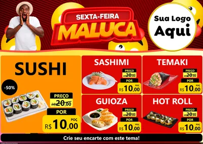 Modelo de Encarte para Encarte A4 Horizontal com o tema Sexta-feira Maluca para Comida japonesa