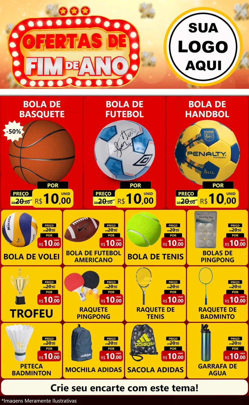 Modelo de Encarte para Encarte Grande com o tema Ofertas de Fim de Ano para Artigos Esportivos