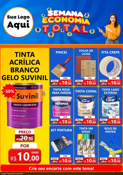 Modelo de Encarte para Encarte A4 Vertical com o tema Semana Economia Total para Tintas e Ferramentas