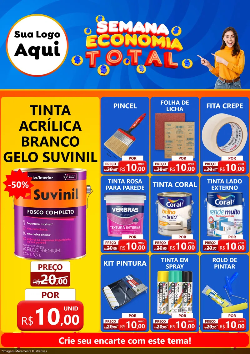 Modelo de Encarte para Encarte A4 Vertical com o tema Semana Economia Total para Tintas e Ferramentas