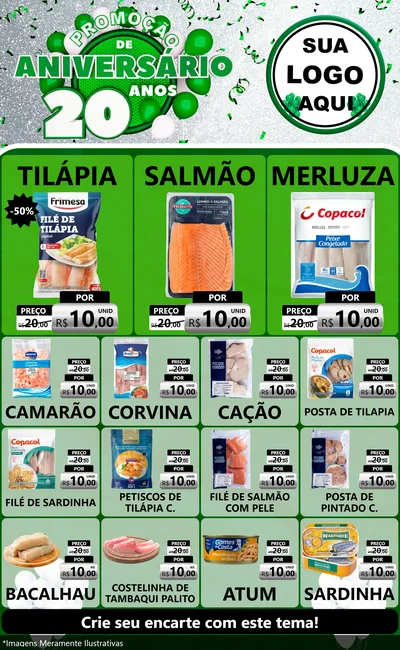 Modelo de Encarte para Encarte Grande com o tema Promoção de Aniversário - 20 Anos para Peixaria