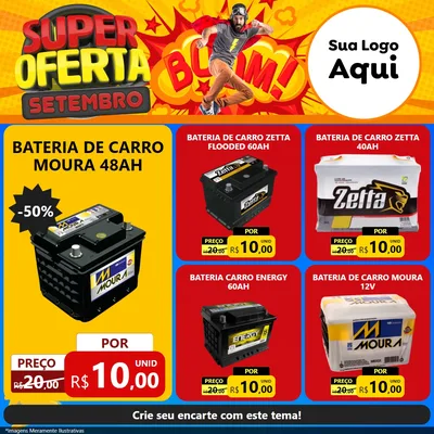 Modelo de Rede Social para Feed Facebook com o tema Super Oferta Setembro para Baterias Elétricas