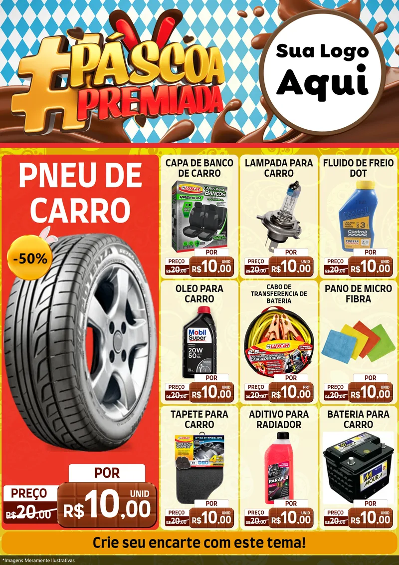 Modelo de Encarte para Encarte A4 Vertical com o tema Páscoa Premiada para Auto peças