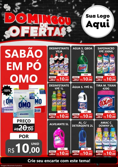 Modelo de Encarte para Encarte A4 Vertical com o tema Domingou de Ofertas para Produtos de Limpeza