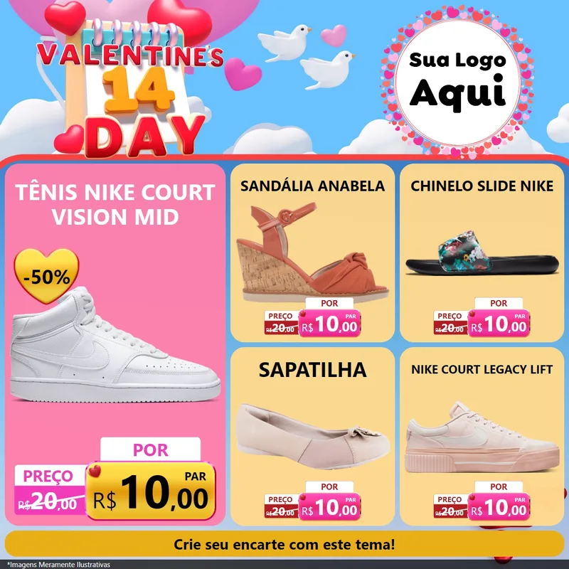 Modelo de Rede Social para Feed Facebook com o tema Valentine's Day para Calçados