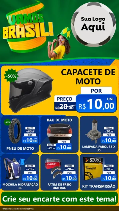 Modelo de Rede Social para Stories com o tema Vamos Brasil - Copa para Moto peças
