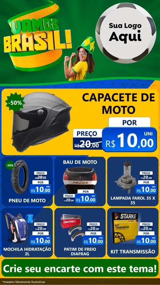Modelo de Rede Social para Stories com o tema Vamos Brasil - Copa para Moto peças