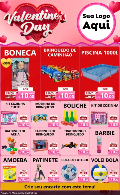 Modelo de Encarte para Encarte Grande com o tema Valentine's Day para Brinquedos