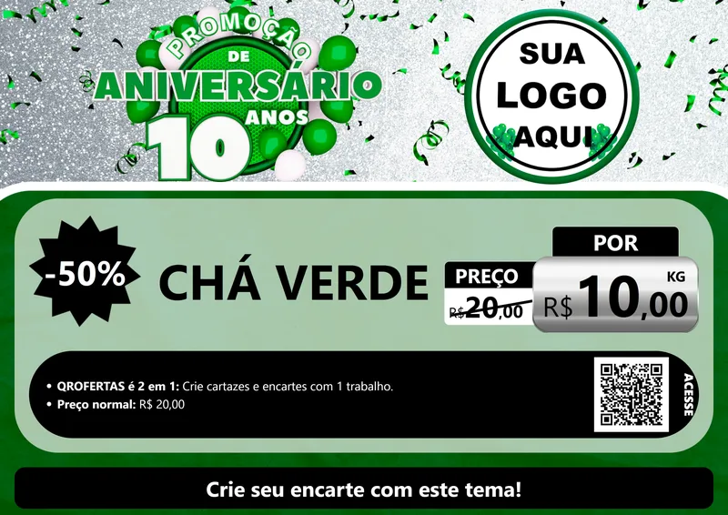 Modelo de Cartaz para Cartaz A4 Horizontal com o tema Promoção de Aniversário - 10 Anos para Produtos Naturais