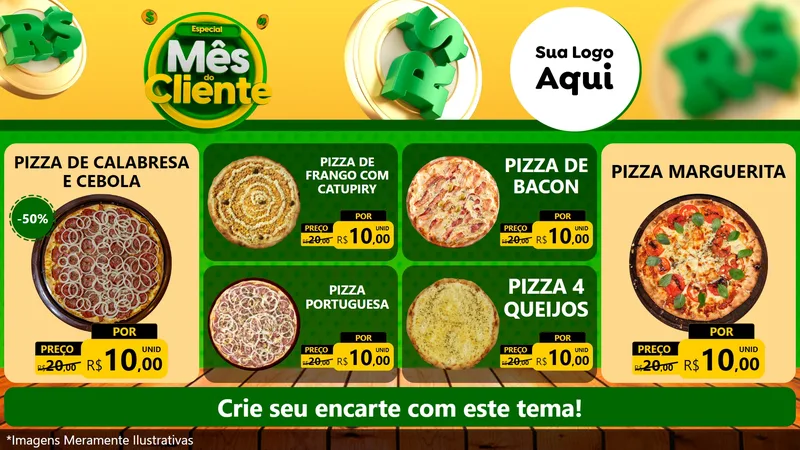 Modelo de TV para TV Horizontal com o tema Especial Mês do Cliente para Pizzaria
