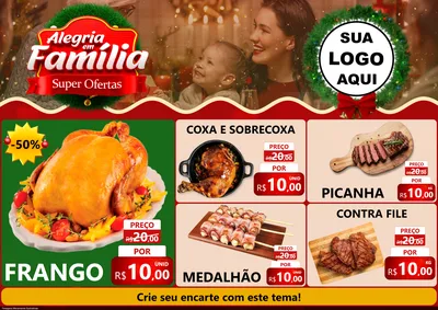 Modelo de Encarte para Encarte A4 Horizontal com o tema Alegria Em Família - Super Ofertas para Assados