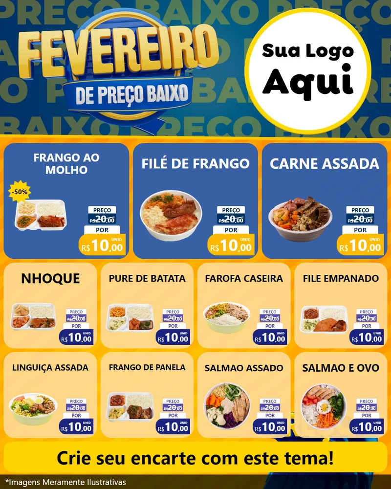 Modelo de Rede Social para Feed Instagram com o tema Fevereiro de Preço Baixo para Restaurante