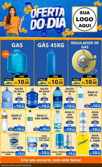 Modelo de Encarte para Encarte Grande com o tema Oferta do Dia para Água e gás