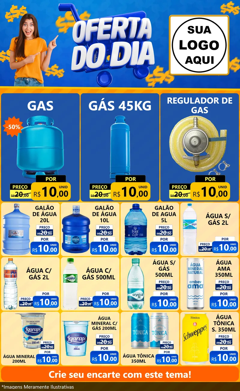 Modelo de Encarte para Encarte Grande com o tema Oferta do Dia para Água e gás
