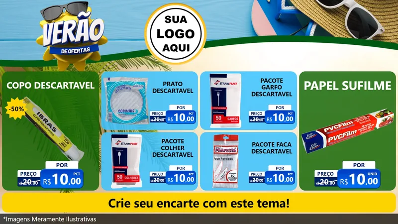 Modelo de TV para TV Horizontal com o tema Verão de Ofertas para Embalagens