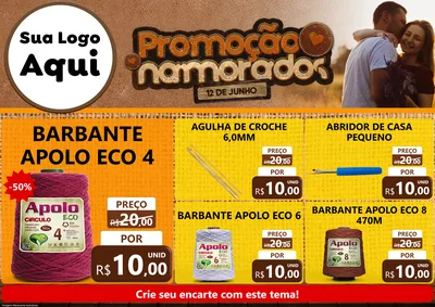 Modelo de Encarte para Encarte A4 Horizontal com o tema Promoção Namorados para Armarinho e Aviamentos